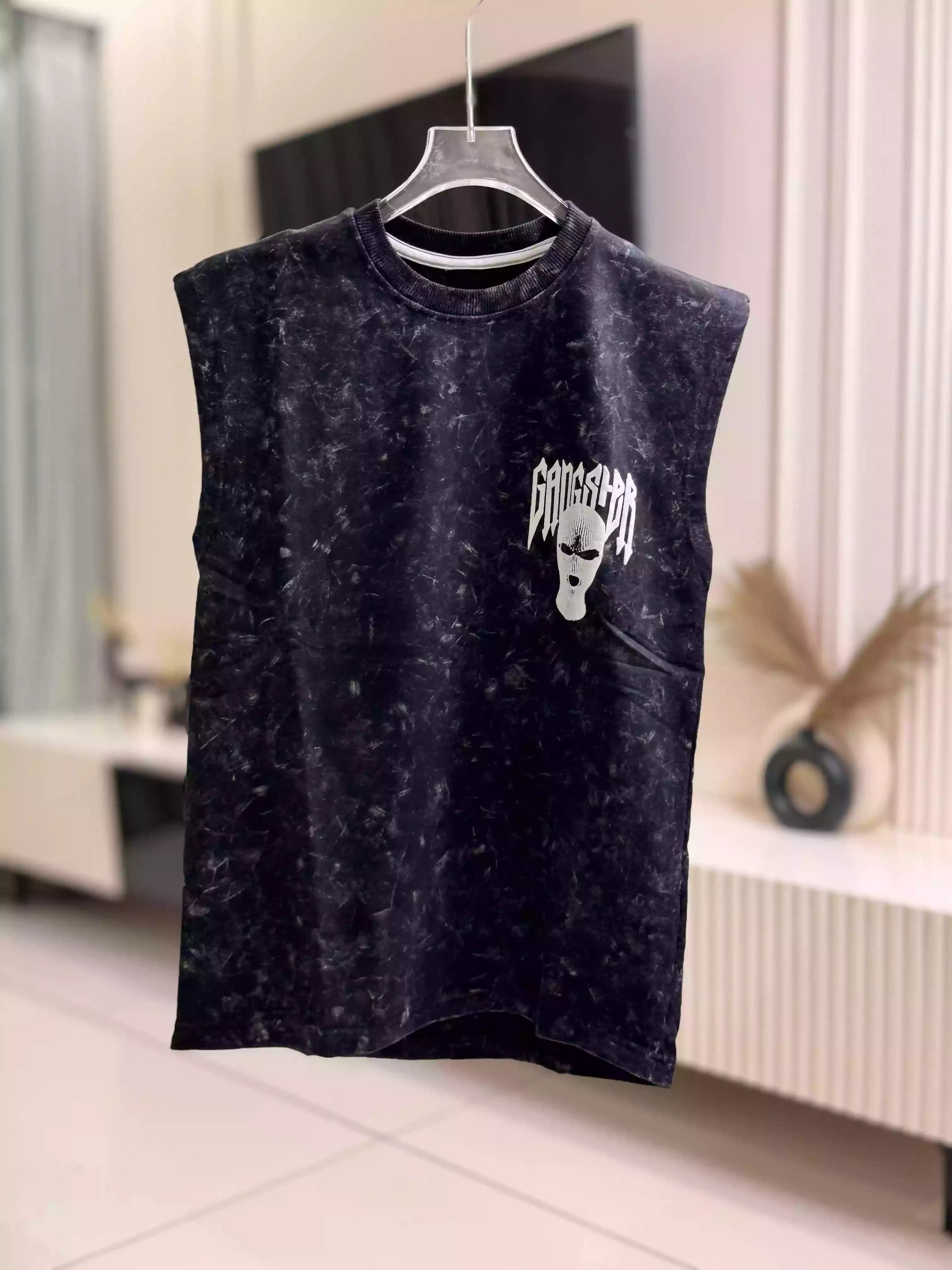Skull Charcoal Acid Washed Muscle Tank