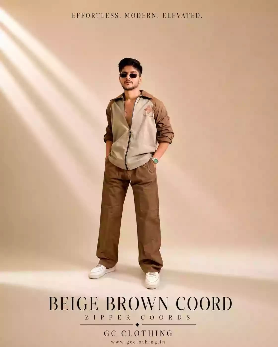 Beige Brown Luxe Zip-up Coords