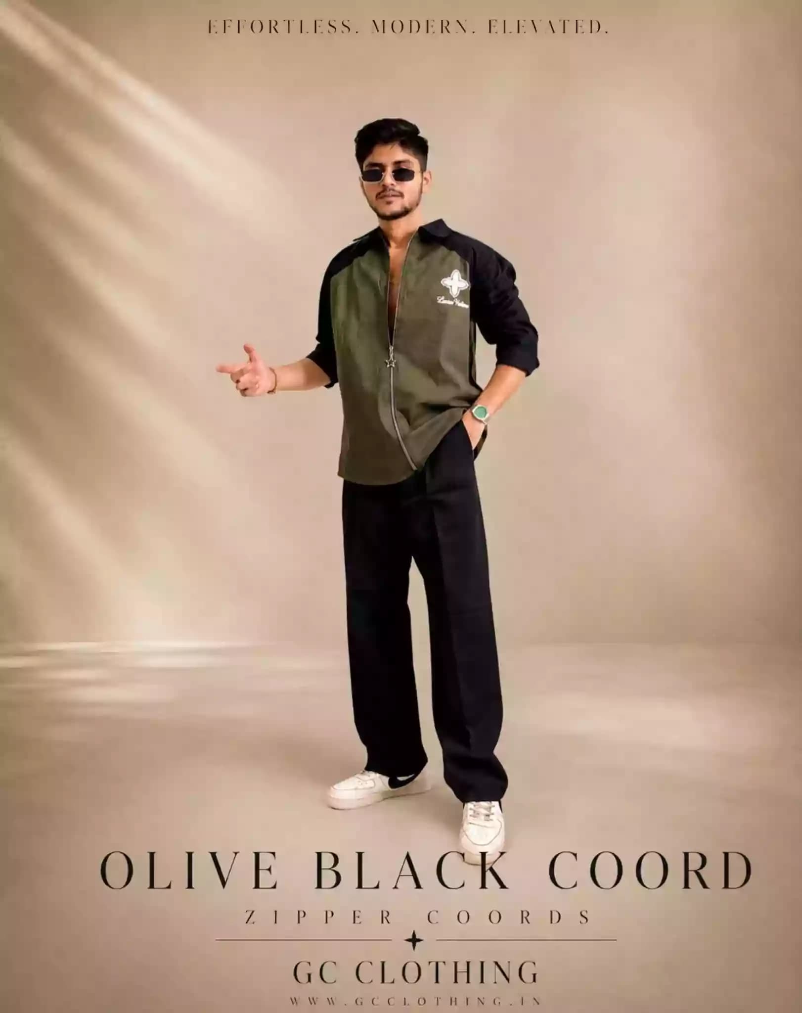 Olive Black Luxe Zip-up Coords