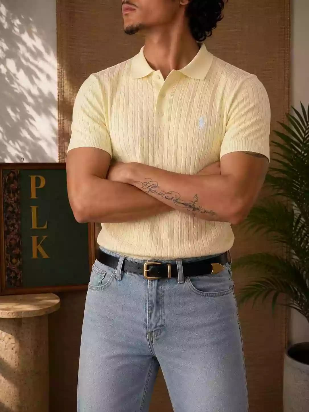 Butter Yellow Cable Knit Polo - Old Money