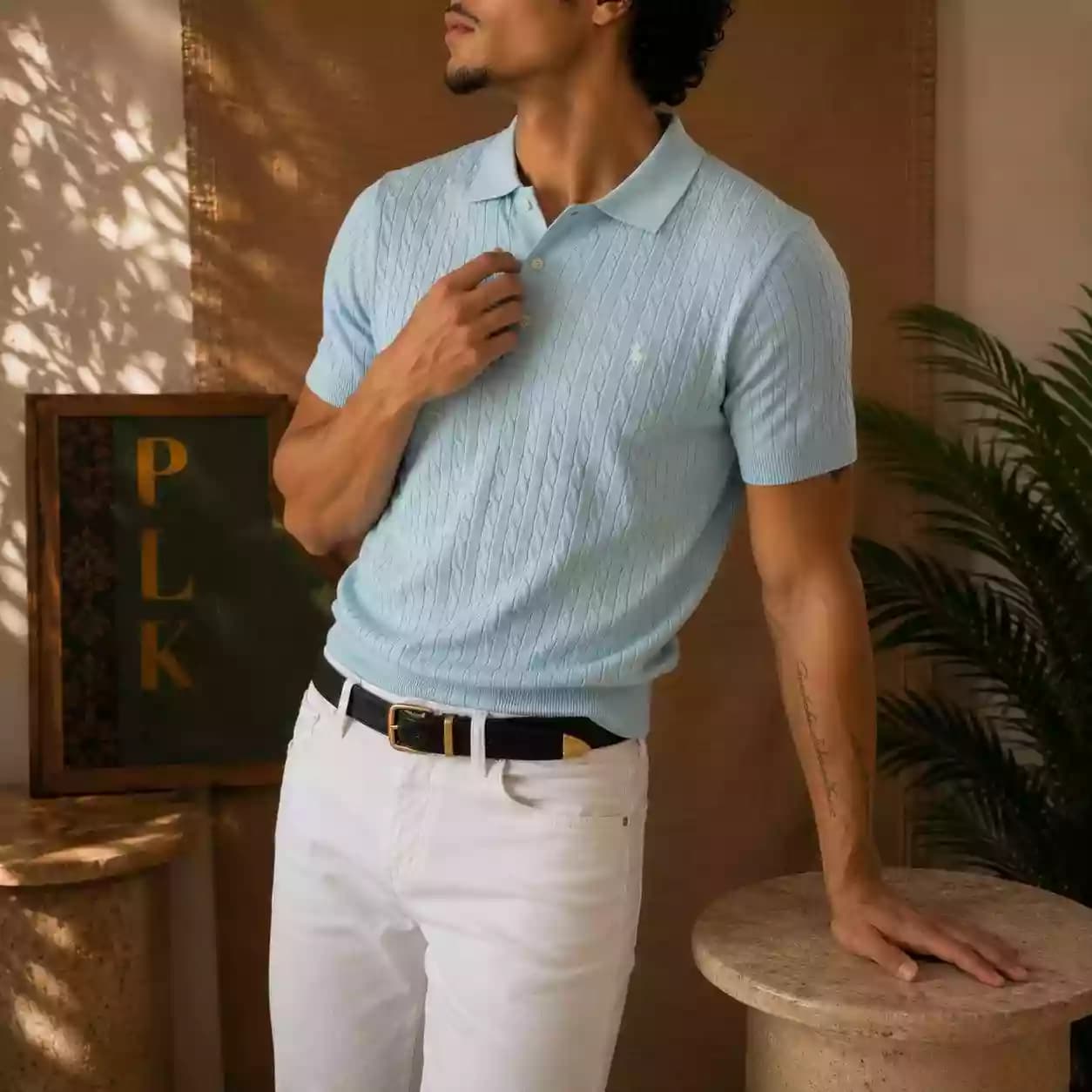 Sky Cable Knit Polo - Old Money