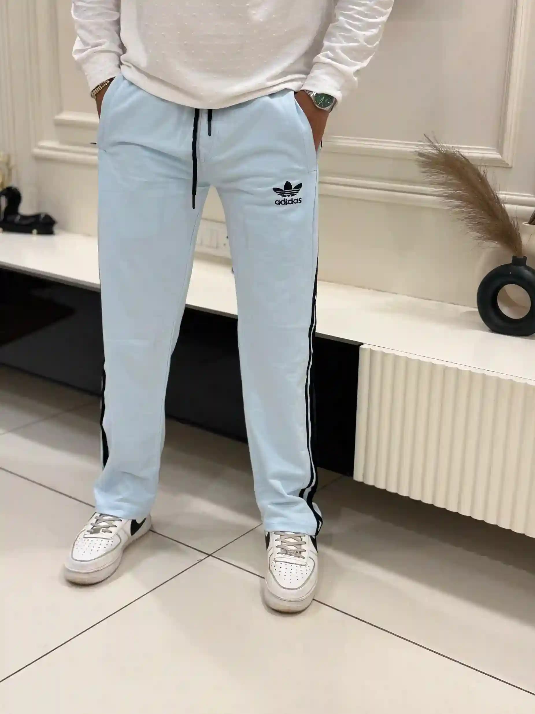 Ice Blue Adi Stripe Cotton Trackpant